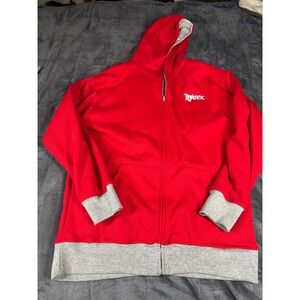 Avirex Mens Red Full Zip Hoodie Embroidered Logo Grey Trim Waffle Hood Lining